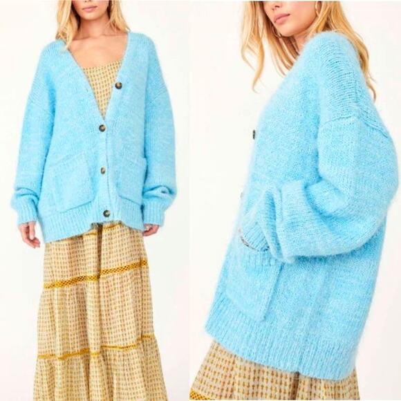 Free People Nevermind Fuzzy Cardigan Blue Butterfly Size XS - Picture 1 of 14